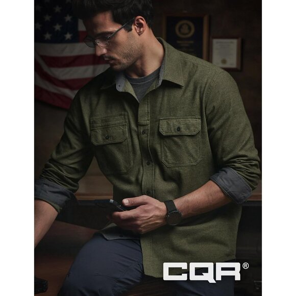 Mens  Hunter Green Mood Cotton Flannel Shirt Long Sleeve Casual Outdoor Plaid - Picture 4 of 9